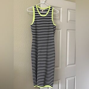 Michael Kors Black and White Striped Top with Neon Trim
